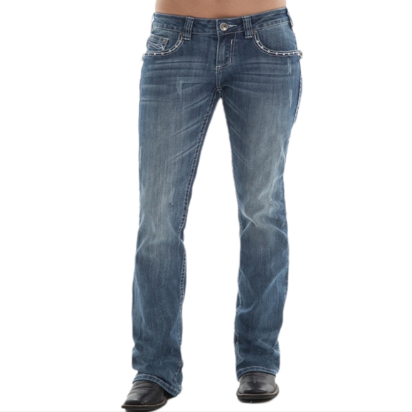 COWGIRL TUFF Sonora bootcut blingy Aztec embroidered blue jeans JS0N0R sz 24x33L - Picture 2 of 15